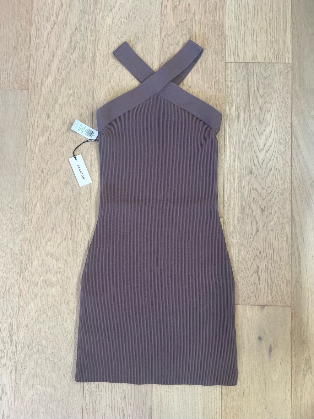 Babaton Mauve Ribbed Cross-Strap Mini Dress - Picture 2 of 3
